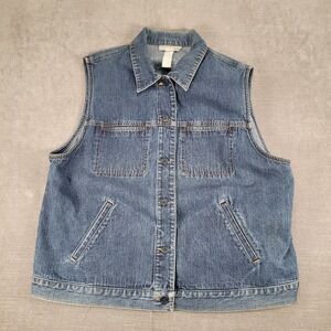 Jones New York‎ Jeans Y2K Denim Vest Button Front Sleeveless Pockets 16W